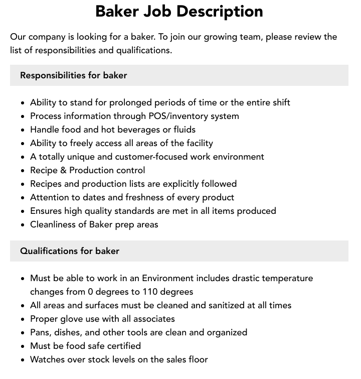 What Are The Duties And Responsibilities Of A Baker 